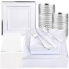 350Pcs Silver Plates - Silver Square Plastic Plates 9 .5" and 6" - serve for 50 guests include 50 Cups 50Plastic Cutlery 50Hand