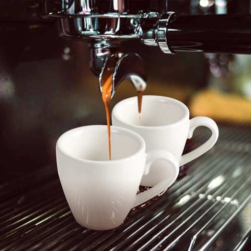 Porcelain Espresso Shot Cup Set with Saucers and Stainless Steel Spoons - 80 ml / 2.67 oz, Set of 4, White