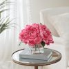 Artificial Peonies Flowers Arrangements in Cube Glass Vase, WELLKNOWN Silk Flower Centerpieces for Dining Room Table, Coffee