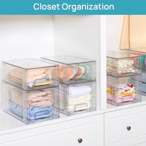 Vtopmart 4 Pack Large Stackable Storage Drawers,Easily Assemble Acrylic Bathroom Closet Undersink Organizers and Storage,Plastic