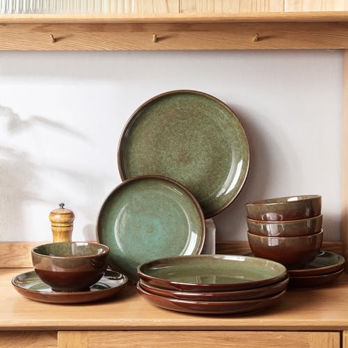 24 Piece Dinnerware Sets for 8, Modern Stoneware Plates and Bowls Setst, Perfect for Family Gatherings & Holiday Celebrations,