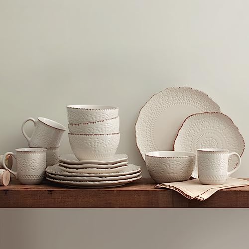 Chateau Cream 16-Piece Stoneware Dinnerware Set, Service for 4, Off White