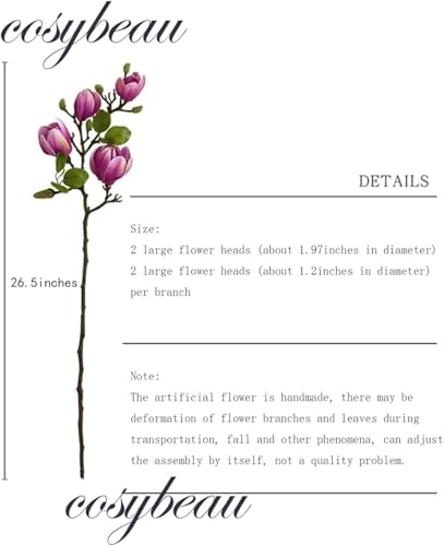 Magnolia Artificial Flowers Branches (Not Included Vase), Faux Fake 20 Heads Magnolias Stems Floral Arrangement Home Decor for