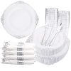 350PCS Silver Plastic Plates&Pre Rolled Napkins for 50 Guests - Plastic Dinnerware Sets 100Silver Disposable Plates, 150Silver