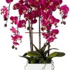 Potted Silk Faux Artificial Flowers Arrangements Realistic Purple Fuchsia Orchid in White Ceramic Pot for Home Decoration Living