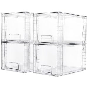Vtopmart 4 Pack Large Stackable Storage Drawers,Easily Assemble Acrylic Bathroom Closet Undersink Organizers and Storage,Plastic