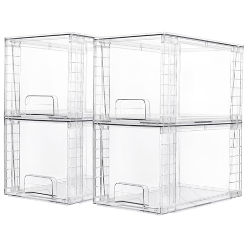 Vtopmart 4 Pack Large Stackable Storage Drawers,Easily Assemble Acrylic Bathroom Closet Undersink Organizers and Storage,Plastic