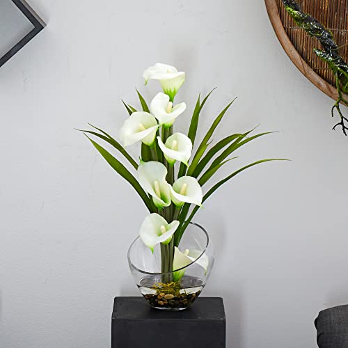 15.5in. Calla Lily and Grass Artificial Arrangement in Vase, Cream