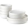 12-Piece Ceramic Plates and Bowls Sets, Farmhouse Dinnerware Sets for 4, Stoneware Dish Set, Scratch Resistant, Dishwasher &