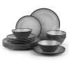 24-Piece Swirl Grey Melamine Plastic Dinnerware Sets for 8, Plates and Bowls Sets (Cool Grey)