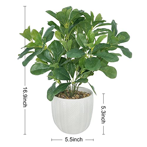 Artificial Potted Plant Leaves, 16.9" Artificial Shrubs Plants Arrangements Fake Eucalyptus Leaves with Vase Faux Greenery