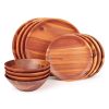 Wood Dinnerware Set 12pcs Acacia Wood Tableware Set, Dishes Set for 4