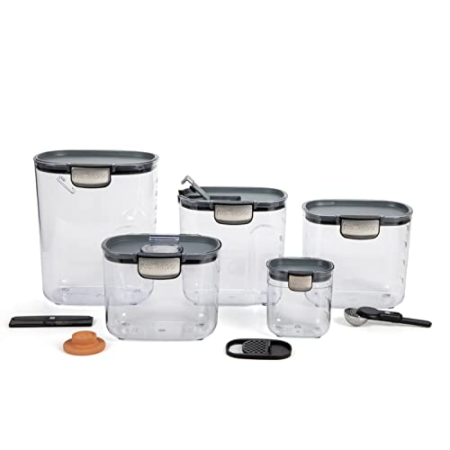+ 9-Piece Airtight Food Storage Container Set – Clear Plastic Flour and Sugar Canister Set with Magnetic Accessories for Kitchen