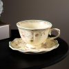8 oz Vintage flower Ceramic cup and 6" saucer sets with Brand customized stainless steel spoon Gifts for Afternoon Tea Coffee