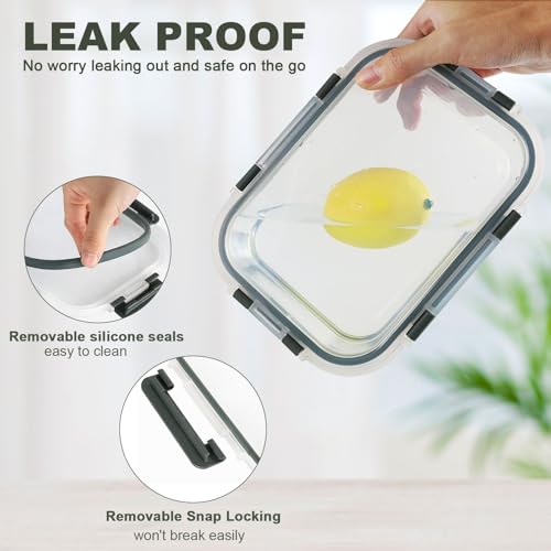 30 Pieces Glass Food Storage Containers Set, Glass Meal Prep Containers Set with Snap Locking Lids, Airtight lunch Containers