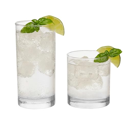 Province Tumbler and Rocks Glass Set, Elegant Drinkware Glasses Set, Tall Drinking Glasses with Modern Lines, Dishwasher Safe