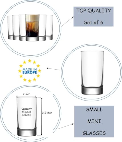 Small Juice Glasses, Mini Clear Glass Cups Tumblers, 5.1 Oz, Drinking Glassware for Orange Juice, Water, Milk, Coffee, Perfect