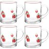 4 Pack Strawberry Glass Cups 14oz Juice Mug with Handle Clear Drinking Glasses Double Old Fashioned Handblown Cocktail Glassware