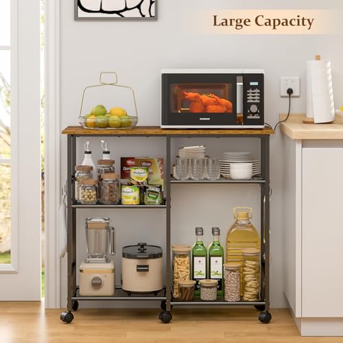 Kitchen Microwave Cart, Microwave Stand with Adjustable Shelf, Coffee Bar Stand Kitchen Baker's Rack with Wheels Rolling Storage