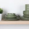Queenslane 16 Piece Double Bowl Plates and Bowls Dinnerware Sets - Matte Green