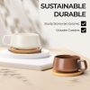 – 11 Oz., Set of 4 Ceramic Tea Cup and Saucer Bamboo/Tea Mug - Wide Cappuccino Cup, Coffee Cups Ceramic Mug for Cappuccino,