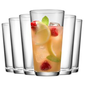 Drinking Glasses Set of 6 Highball Glass Cups 15.7 Oz Premium, Sleek, Collins Cooler Glassware. For your Bara, Water, Beer,