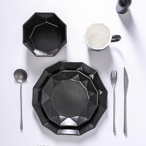 Stone + Lain Jamie Porcelain 16-Piece Geometric Dinnerware Set, Black