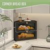 Black Corner Bread Box for Kitchen Countertop, Large Bread Container Storage Bamboo Wooden Farmhouse Bread Box with Window Bread