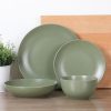 Queenslane 16 Piece Double Bowl Plates and Bowls Dinnerware Sets - Matte Green