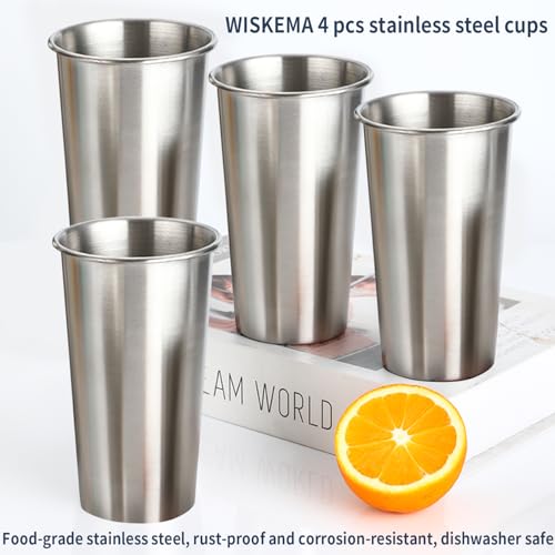 4 Pcs Stainless Steel Cup Set, 20 oz Unbreakable Cups, Durable Metal Cup Tumblers, Drinking Glasses for Home, Restaurant, Non