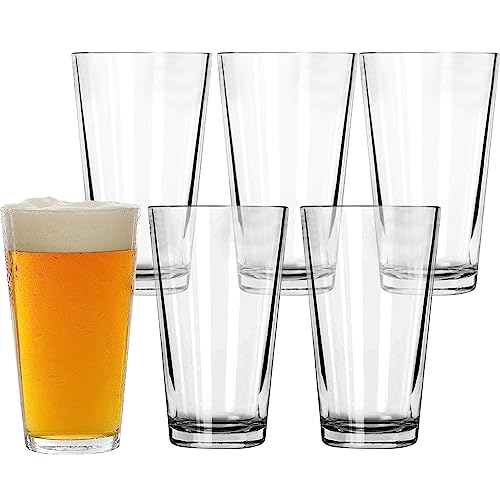 Pint Glasses Set of 6 - 16 oz Drinking Glasses Made for Cold Beverages - 16 oz Mixing Glass & Highball Set of 6 for Homes, Pubs