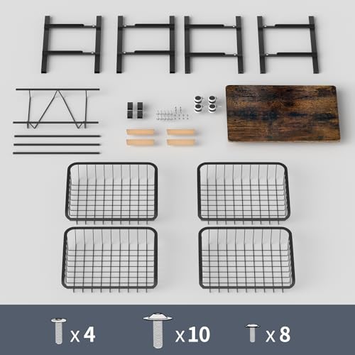 5-Layer Fruit Basket Kitchen Food Organizer and Rack, Stackable Storage Cart with Desktop, Pull-Out Hollow Metal Basket, Wheeled