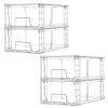 4 Pack Stackable Storage Drawers,Clear Acrylic Drawer Organizers with Handles, Easily Assemble for Fridge, Bathroom,Kitchen
