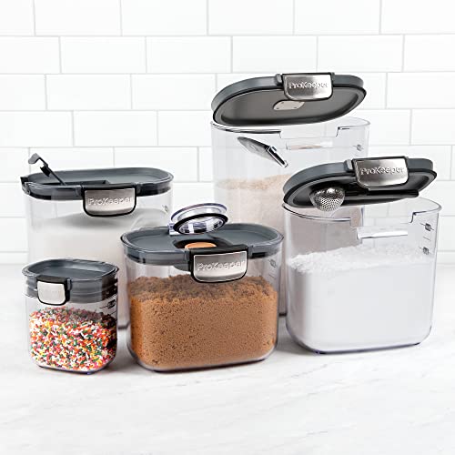 + 9-Piece Airtight Food Storage Container Set – Clear Plastic Flour and Sugar Canister Set with Magnetic Accessories for Kitchen