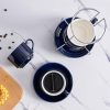 8 Ounce Porcelain Cappuccino Cups with Saucers and Silver Stand, Navy Cups Set of 4