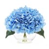 Hydrangea Fake Flowers in Vase, Silk Flowers in Vase with Faux Water for Home Decor Indoor (Blue)