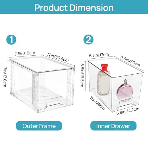 Vtopmart 4 Pack Large Stackable Storage Drawers,Easily Assemble Acrylic Bathroom Closet Undersink Organizers and Storage,Plastic