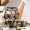 3oz Coffee Espresso Cups with Saucers Set of 6, Ceramic Small Coffee Cups with Holder and Spoons, Cute Demitasse Cups for