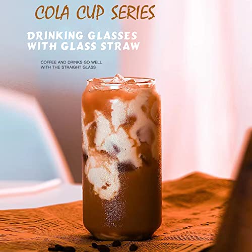 2 Pcs Drinking Glasses with Bamboo Lids and Straw 2pcs Set - 16oz U-Shaped Cups, Iced Coffee Glasses, Cute Reusable Bottle,