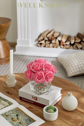 Rose Artificial Flowers in Vase with Faux Water, Silk Rose Table Centerpieces for Home Coffee Table Decor, Fake Roses Flower