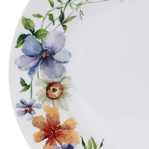 Audrina Water Color Flowers Bone China Lightweight Chip Resistant 12 Piece Dinnerware Set, Service for 4, White