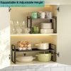 2 Pack Expandable Kitchen Cabinet Organizer Shelves, Stackable Heavy Duty Metal Small Storage Shelf, Adjustable Counter Shelf