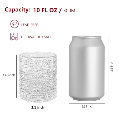 Hobnail Drinking Glasses Set of 6, 10 oz, Cocktail Glasses Vintage Glasses Drinking Set Glass Cups Mixed Drinkware Set Vintage