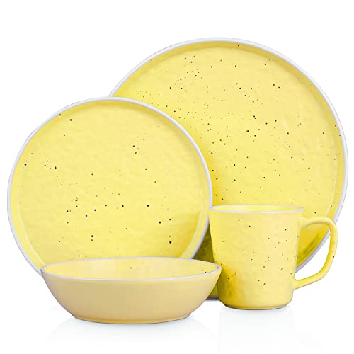 Elena Stoneware 16-Piece Round Dinnerware Set, Yellow, 16 Piece - Service For 4