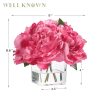 Artificial Peonies Flowers Arrangements in Cube Glass Vase, WELLKNOWN Silk Flower Centerpieces for Dining Room Table, Coffee