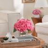 Artificial Peonies Flowers Arrangements in Cube Glass Vase, WELLKNOWN Silk Flower Centerpieces for Dining Room Table, Coffee