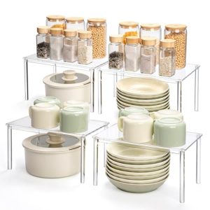 Acrylic Cabinet Organizer, Set of 4 Spice Rack Organizer for Cabinet, Desk Countertop Shelf Organizer, Pantry Kitchen Storage