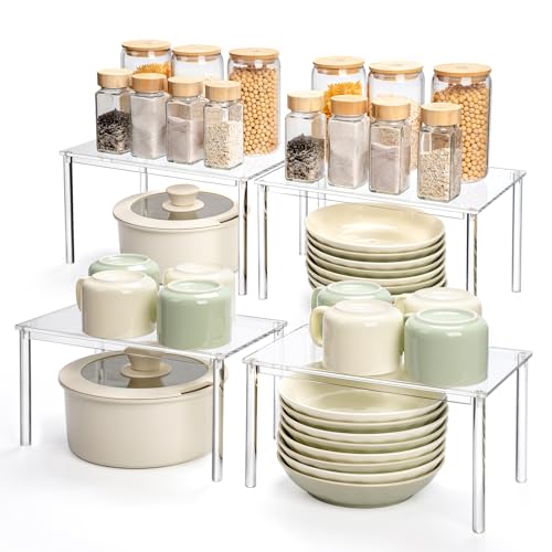 Acrylic Cabinet Organizer, Set of 4 Spice Rack Organizer for Cabinet, Desk Countertop Shelf Organizer, Pantry Kitchen Storage
