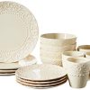 Bianca Casual Round Dinnerware Set – 16-Piece Stoneware Party Collection w/ 4 Dinner Salad Plates, 4 Bowls & 4 Mugs – Unique