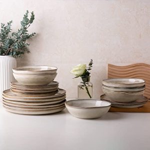 Ceramic Dinnerware Sets,Handmade Reactive Glaze Stoneware Plates and Bowls Sets,Highly Scratch Resistant | Dishwasher &